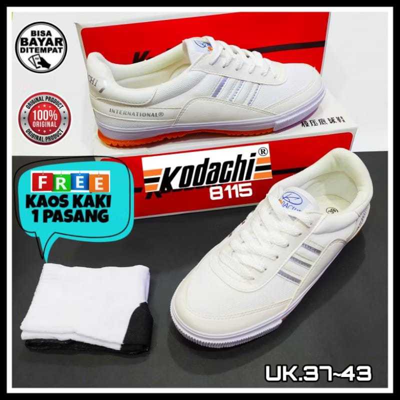 KODACHI Sepatu Capung Badminton Joging Lari Cowok Original Kodaci 8115 Putih Tali Retro Klasik 37-42
