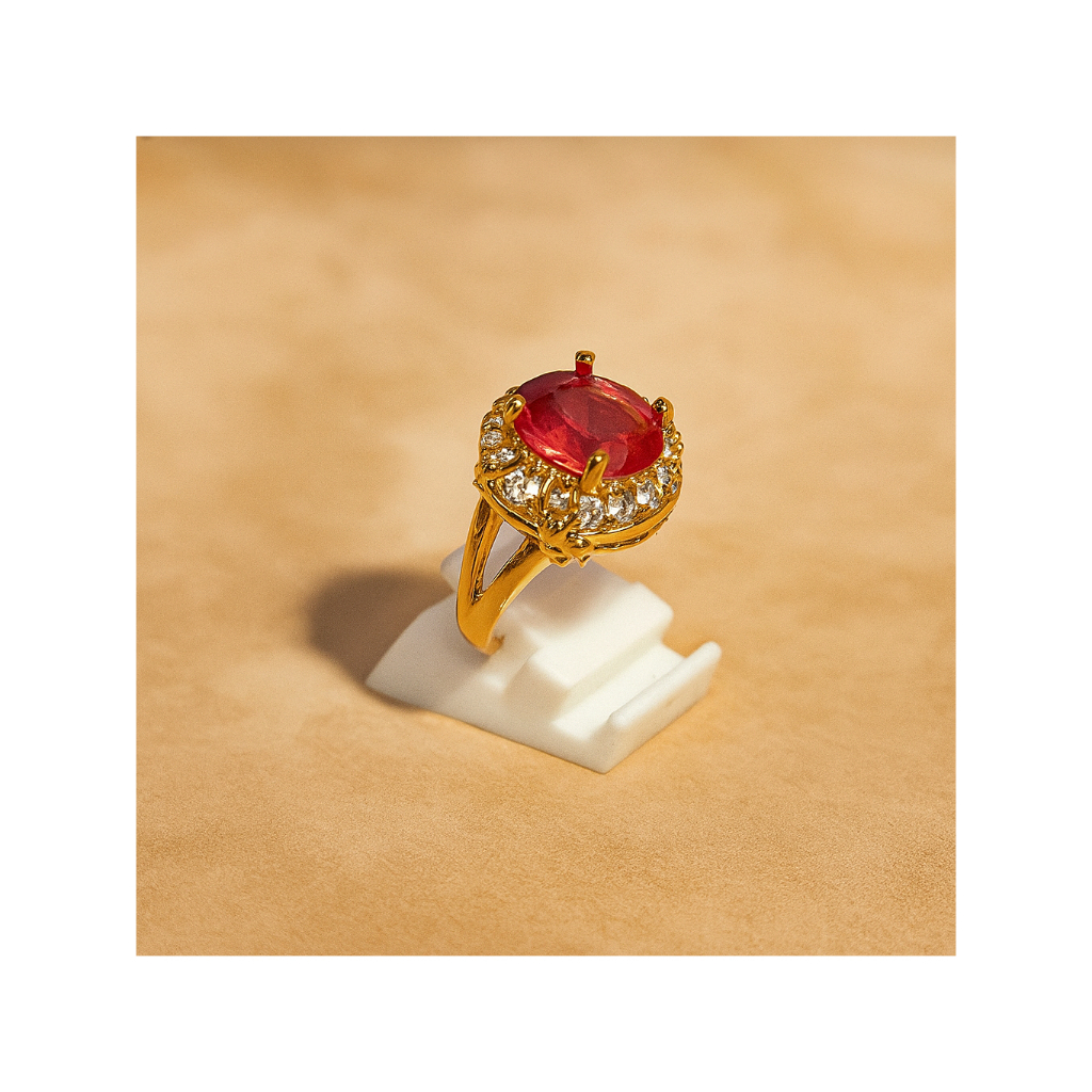Cincin Batu Akik Merah Delima Siam Asli Untuk Wanita Elegan | Bahan Premium Cincin Mewah Modern Berk