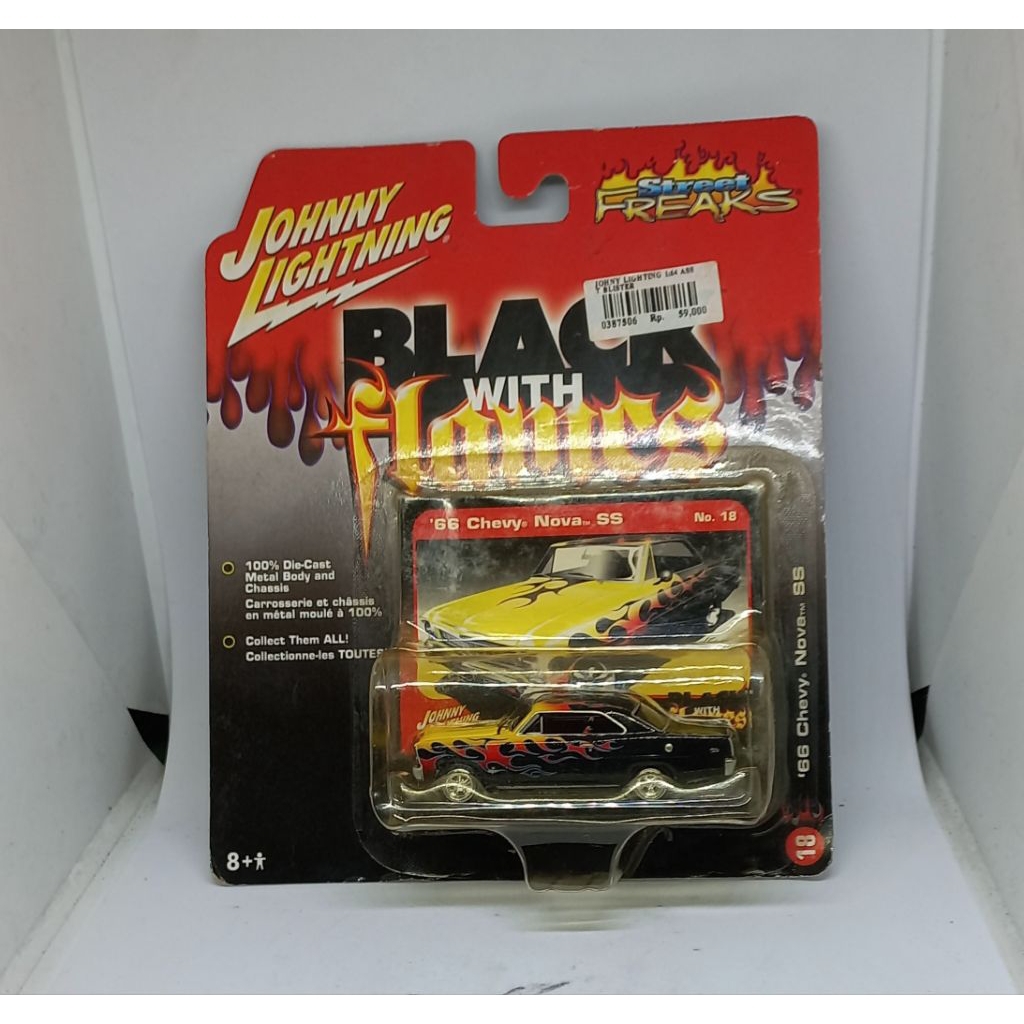 johnny lightning 66 chevy nova ss street freaks black with flames diecast 1/64 (t)