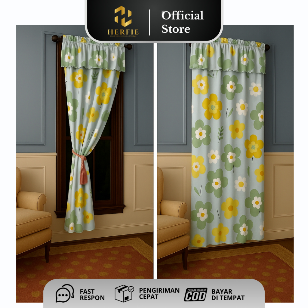 Herfie - Gorden Hordeng Jendela Panjang Minimalis Ukuran 80X160cm Model Serut Motif Embos Terbaru
