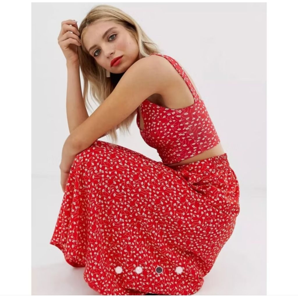 Monki Button Front Pleated Skirt