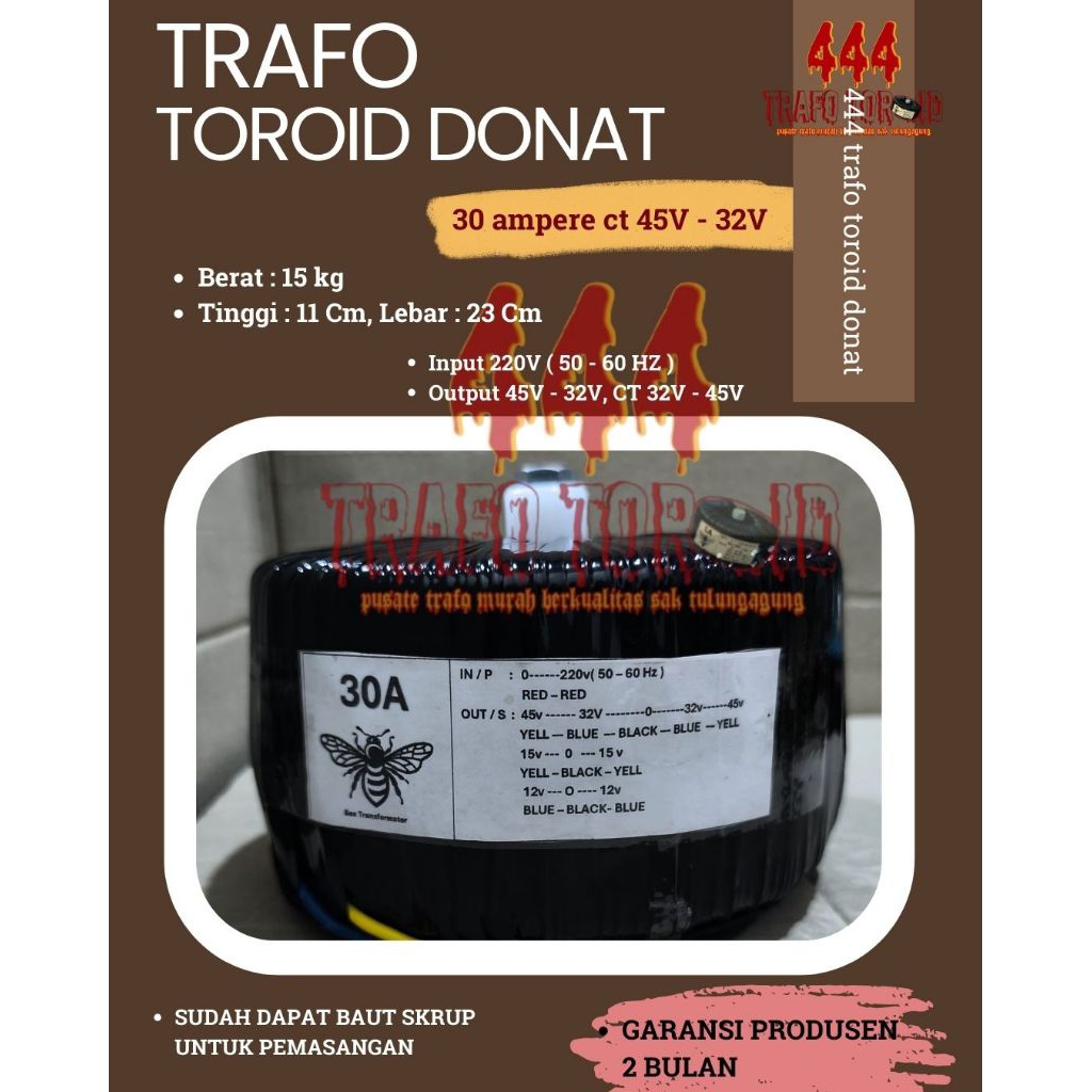 Trafo toroid donat 30Ampere CT 45v - 32v