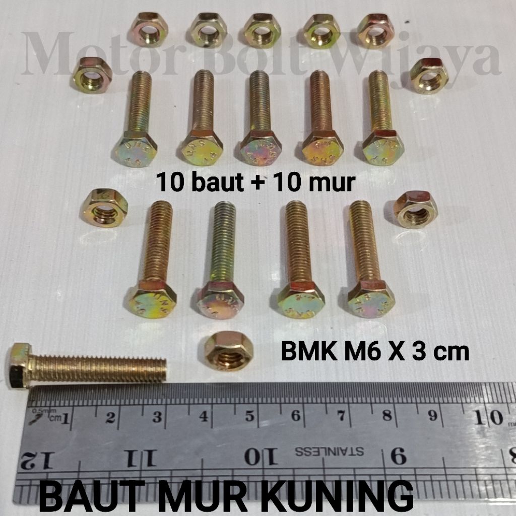 (Paket 10 Pcs) Baut 10 + Mur (6mm) x 3 cm