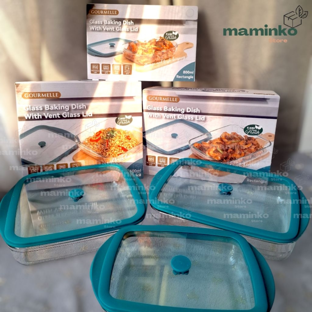 Gourmelle Bakeware / Loyang Kaca / Wadah Penyimpanan RECT 800ML, SQ1600ML, dan RECT1600ML