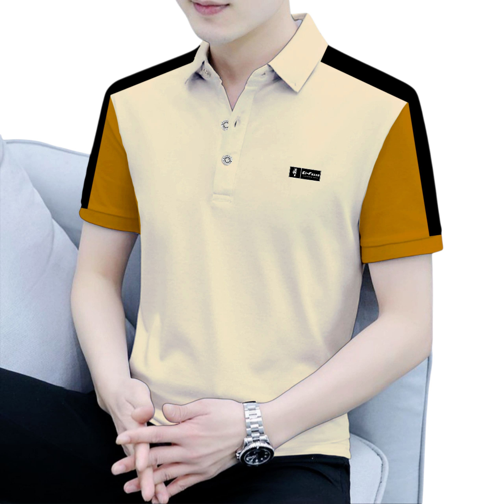 Baju Cowok Berkerah Pria Lengan Pendek Kombinasi Kaos Pria Tshirt Style Korea