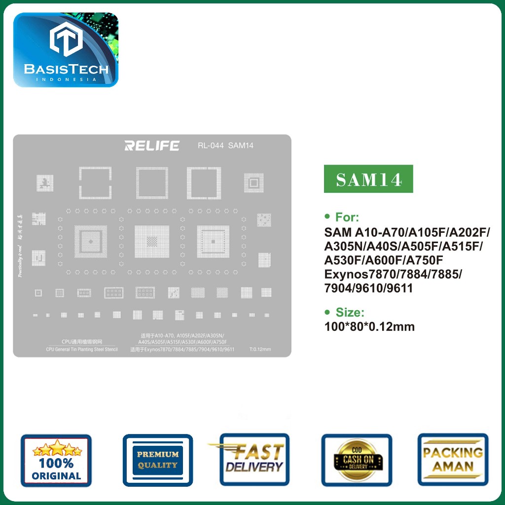 STENCIL PLAT CETAKAN IC BGA CPU REBALLING RELIFE RL-044 SAM14 - EXYNOS 7870 - 7884 - 7885 - 7904 - 9