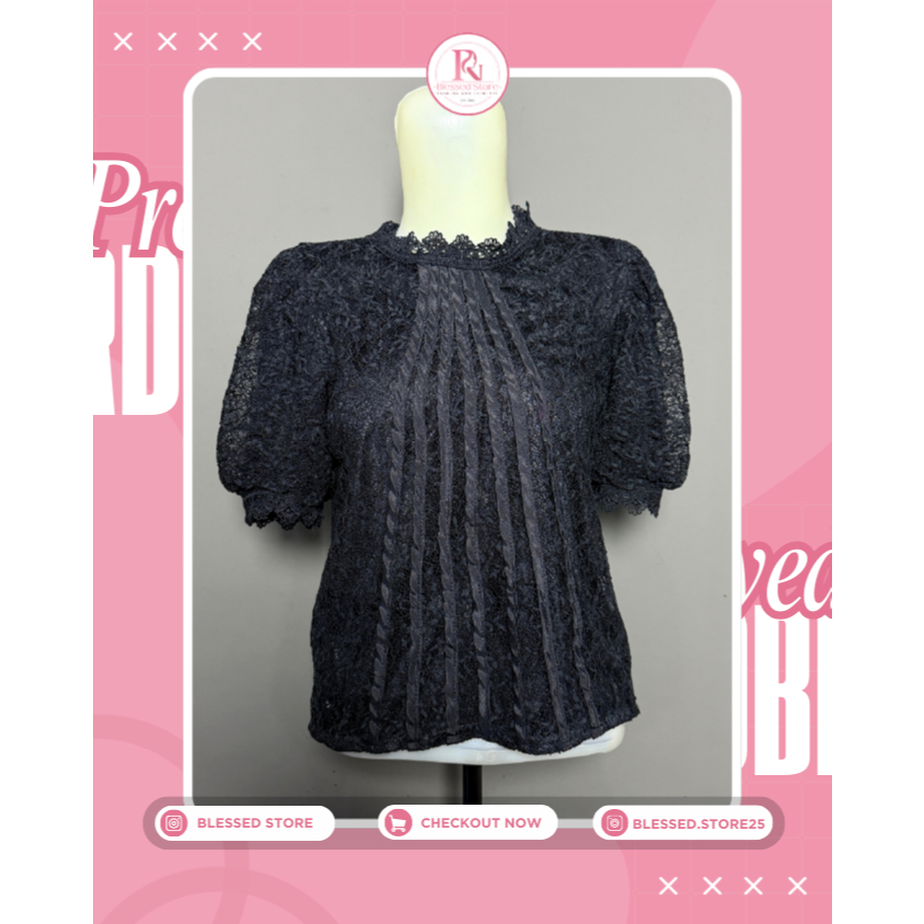 Blouse Brokat Hitam Lengan Pendek Wanita