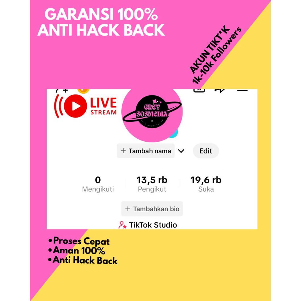 Akun TikTok Followers indo 1k-10k Followers Garansi HB