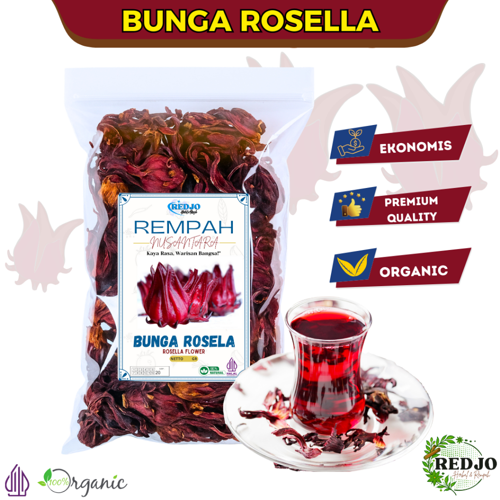

Teh Rosela kering 100gram - Rosela merah - bunga rosella kering herbal Organik 100gram Premium Quality