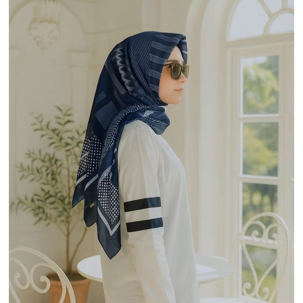 JILBAB VOAL PREMIUM / INJI NAVY / HIJAB SEGI EMPAT