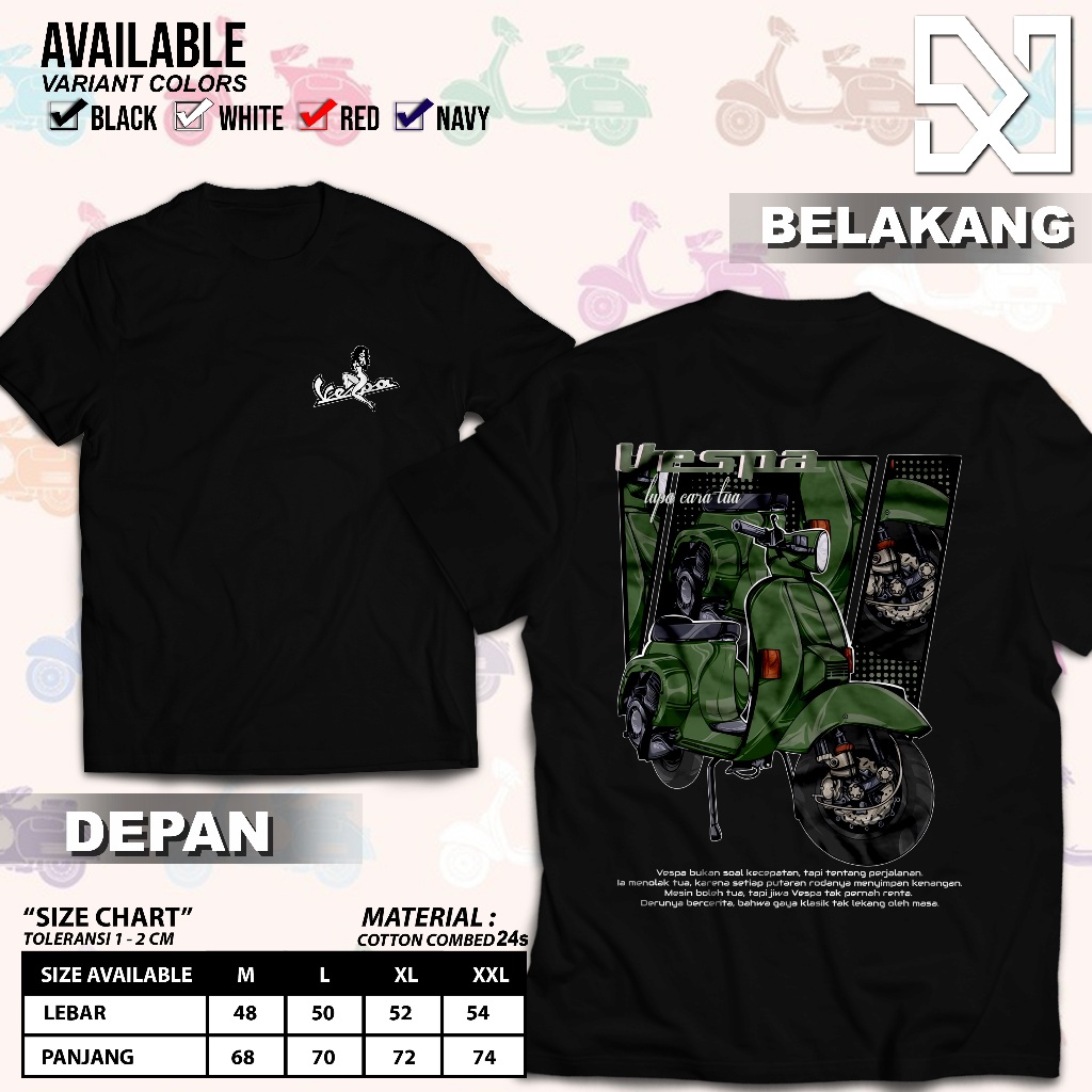 Kaos Distro 100% Cotton Combed 24s Vespa Pria Wanita Dewasa