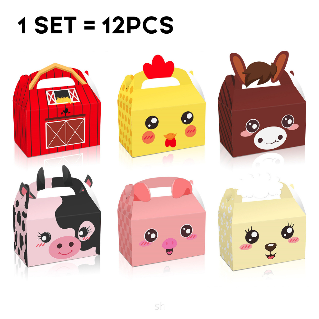 

12PCS Gable Box Tema Animal Box Souvenir Ulang Tahun Anak