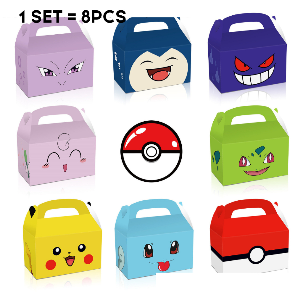 

8PCS Gable Box Tema Pokemon Box Souvenir Ulang Tahun Anak