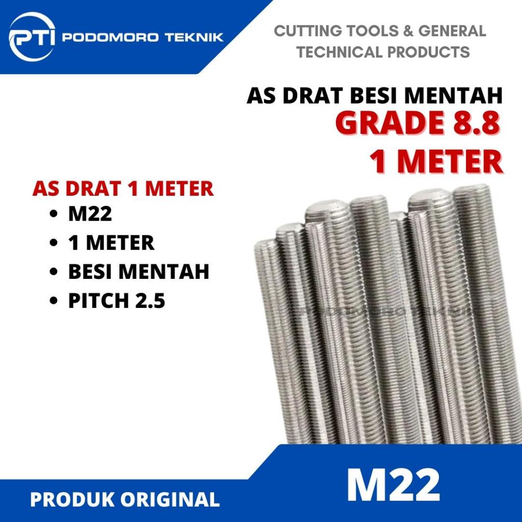As Drat Besi Mentah M22 Pitch 2.5 Stud Bolts Long Drat 1 Meter