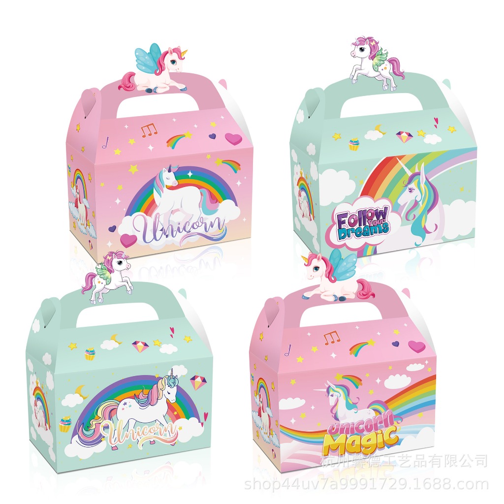 

12Pcs Gable Box Tema Unicorn Box souvenir Ulang Tahun anak