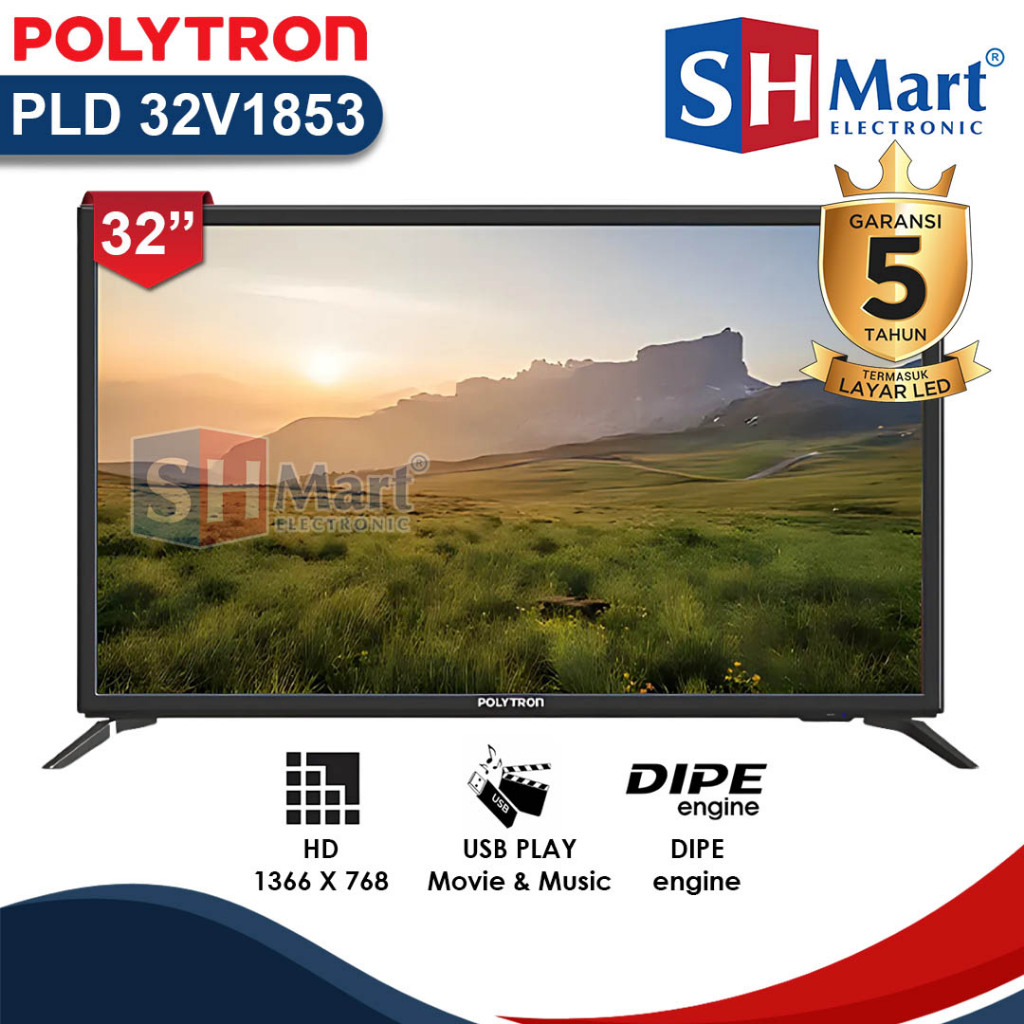 TV POLYTRON 32 INCH LED DIGITAL PLD-32V1853 / PLD-32V0753 / PLD-32V1753 NEW 2022 GARANSI RESMI