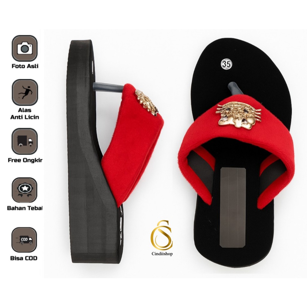 Sandal Wedges Anak Bulu Perempuan Sendal Wedge Lucu Wedges Hak Spon Cewek