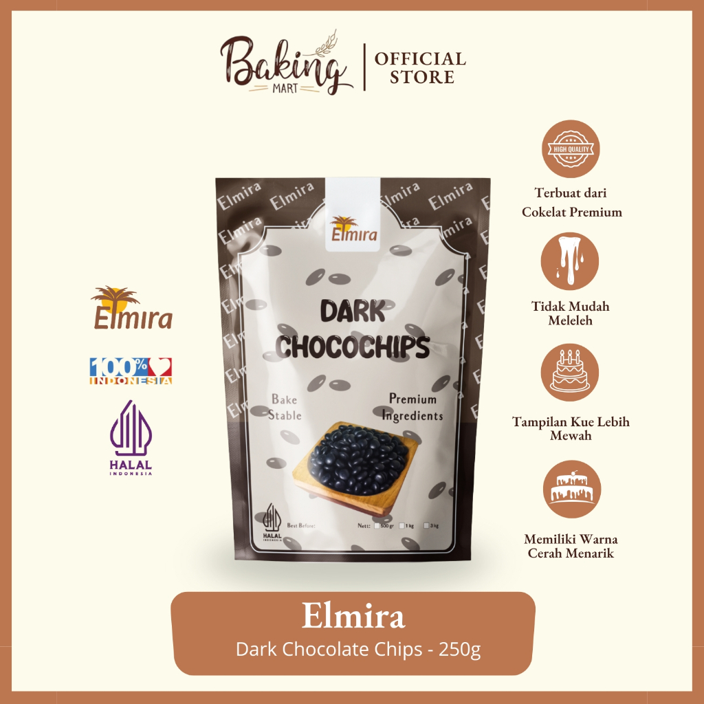 

Elmira Dark Chocolate Chips Bake Stable - Cokelat Chip 250g