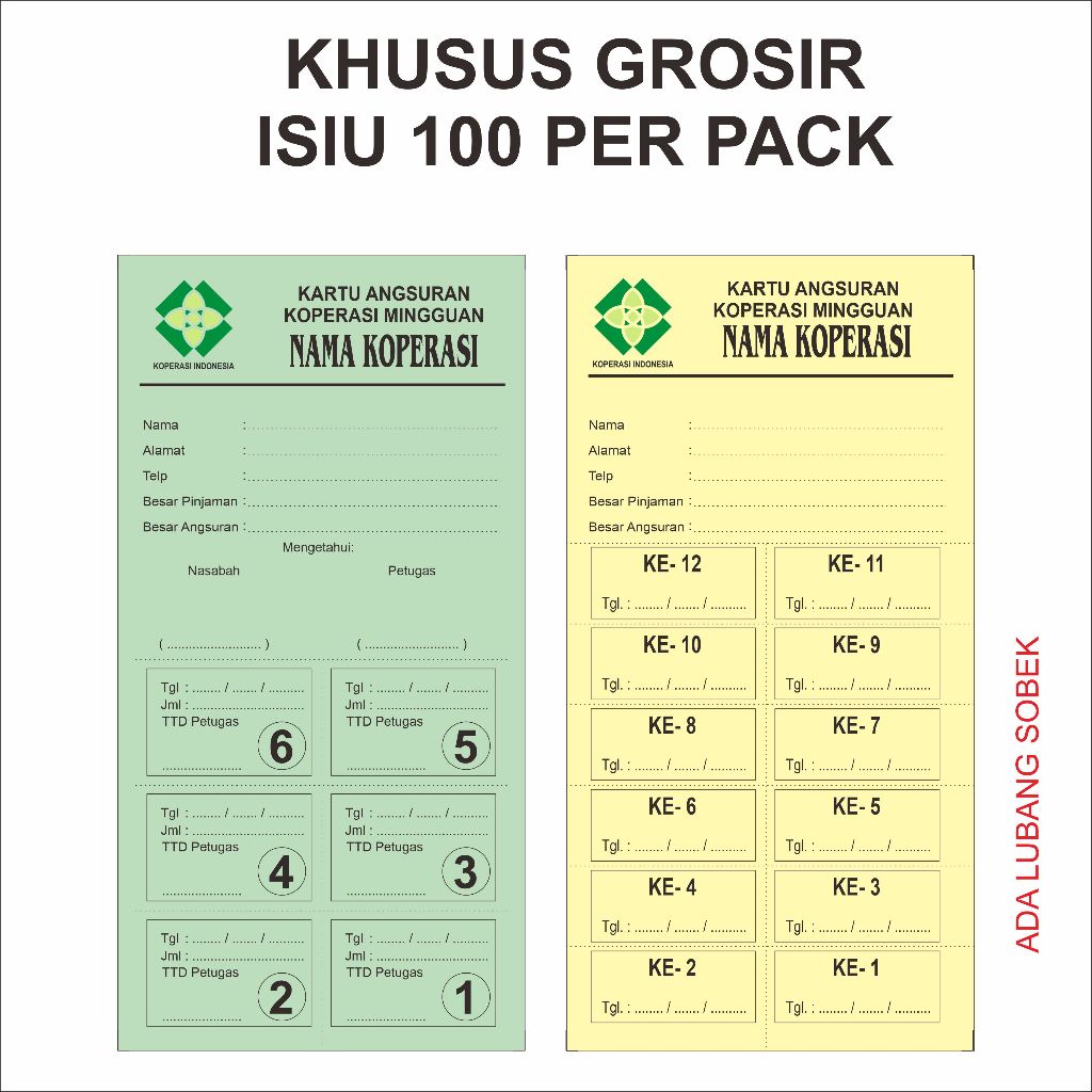 

isi 100 promise BC 6 -12 angsuran custom nama koperasi