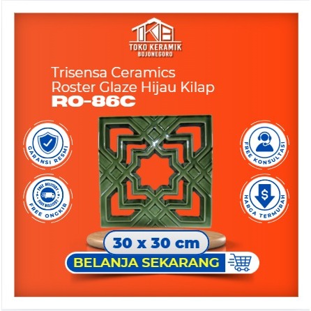 Ventilasi Udara Roster Keramik 30x30 cm Trisensa RO-86C Segi 8 Hijau Kilap
