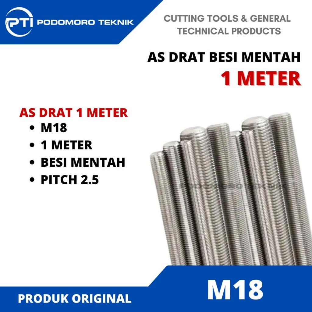 As Drat Besi Mentah M18 Pitch 2.5 Stud Bolts Long Drat 1 Meter