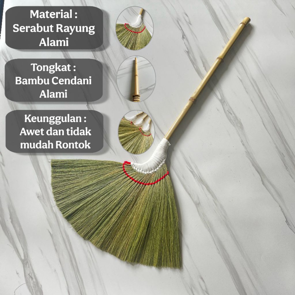 SAPU LANTAI KERAMIK ANTI RONTOK RAYUNG TEBAL PREMIUM / SAPU RAYUNG UDANG / SAPU SET PENGKI / SAPU IJ