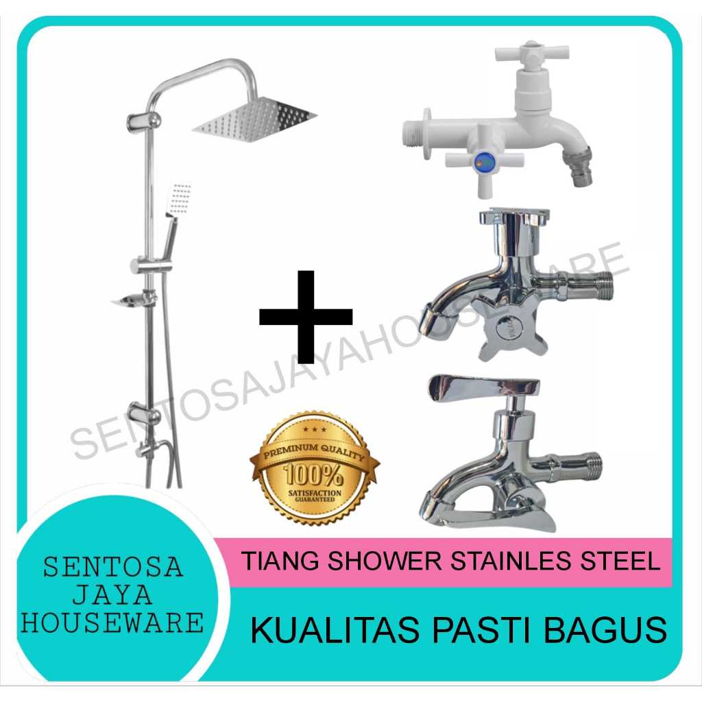 SHOWER TIANG SET HAND WALL SHOWER AIR DINGIN STAINLESS STEEL CHROME / TIANG SHOWER SET AIR DINGIN