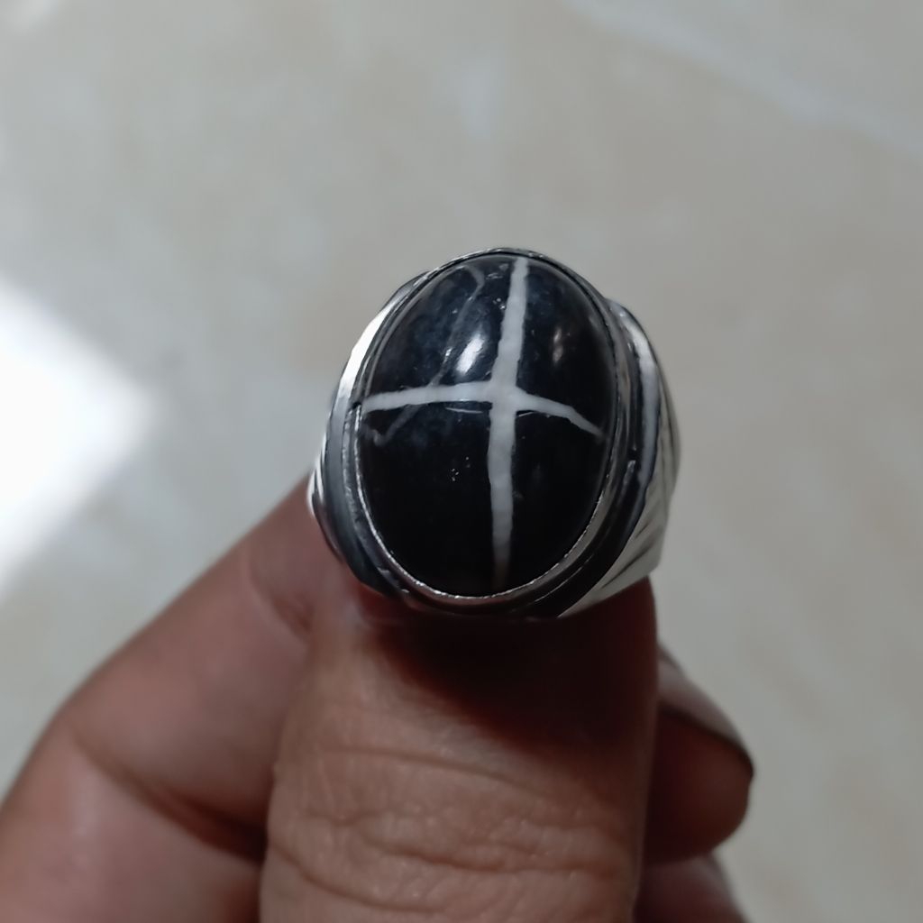 cincin batu akik tapak jalak hitam ring monel