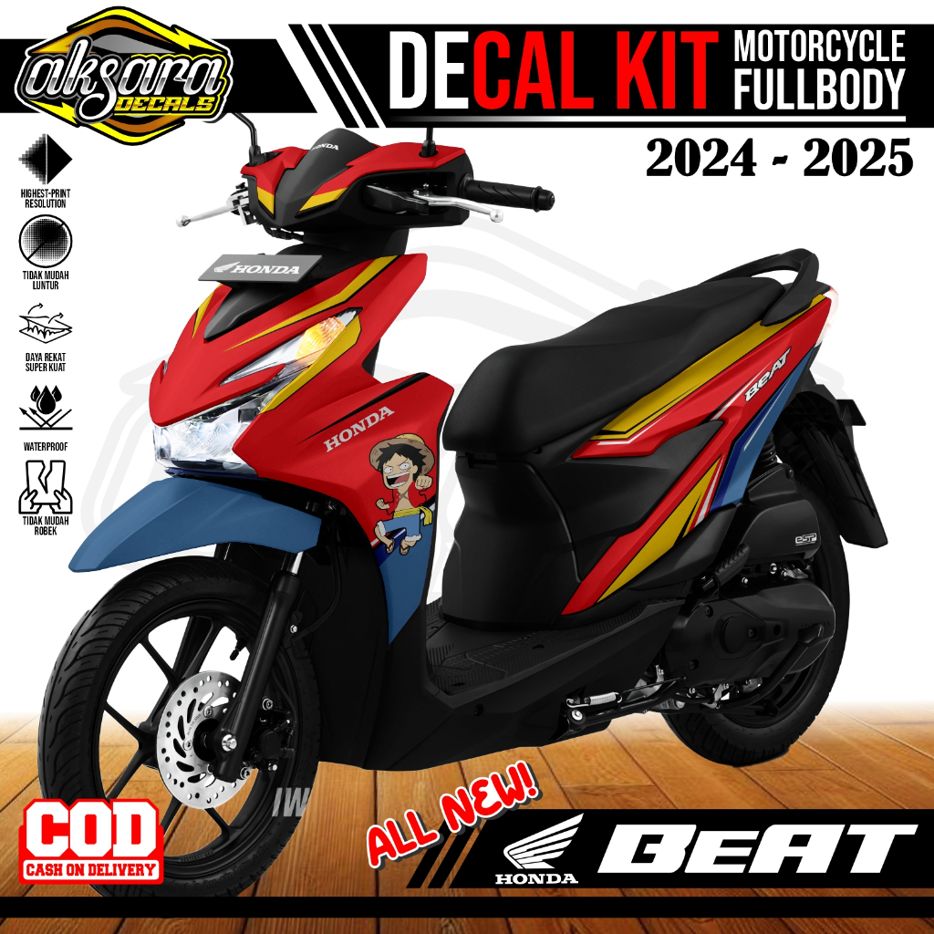 (COD) Decal Sticker Motor Honda Beat 2024 - Terbaru Livery One Piece Luffy Limited Premium Custom