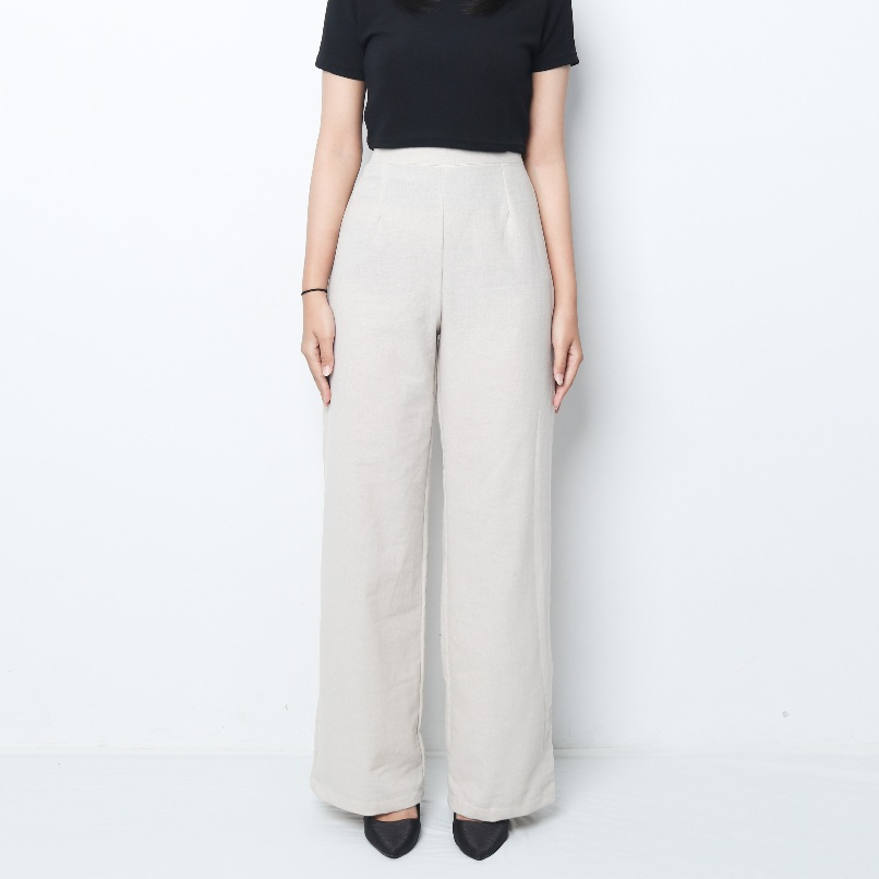 Celana Panjang Loose Pants Highwaist Linen | Loose Pants Straight Highwaist by Youniq