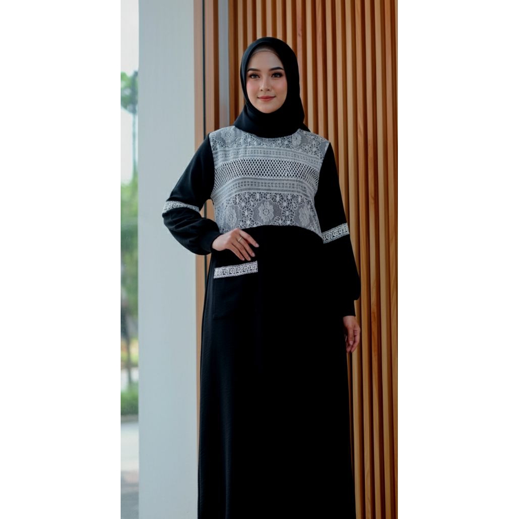 leezy dress gamis muslim terbaru lebaran 2025 lengan balon crinkle premium