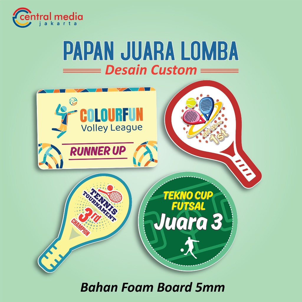 Cetak Papan Juara Lomba Custom Design Board Hadiah Simbolis Winner Board Event Kompetisi Tennis Pade