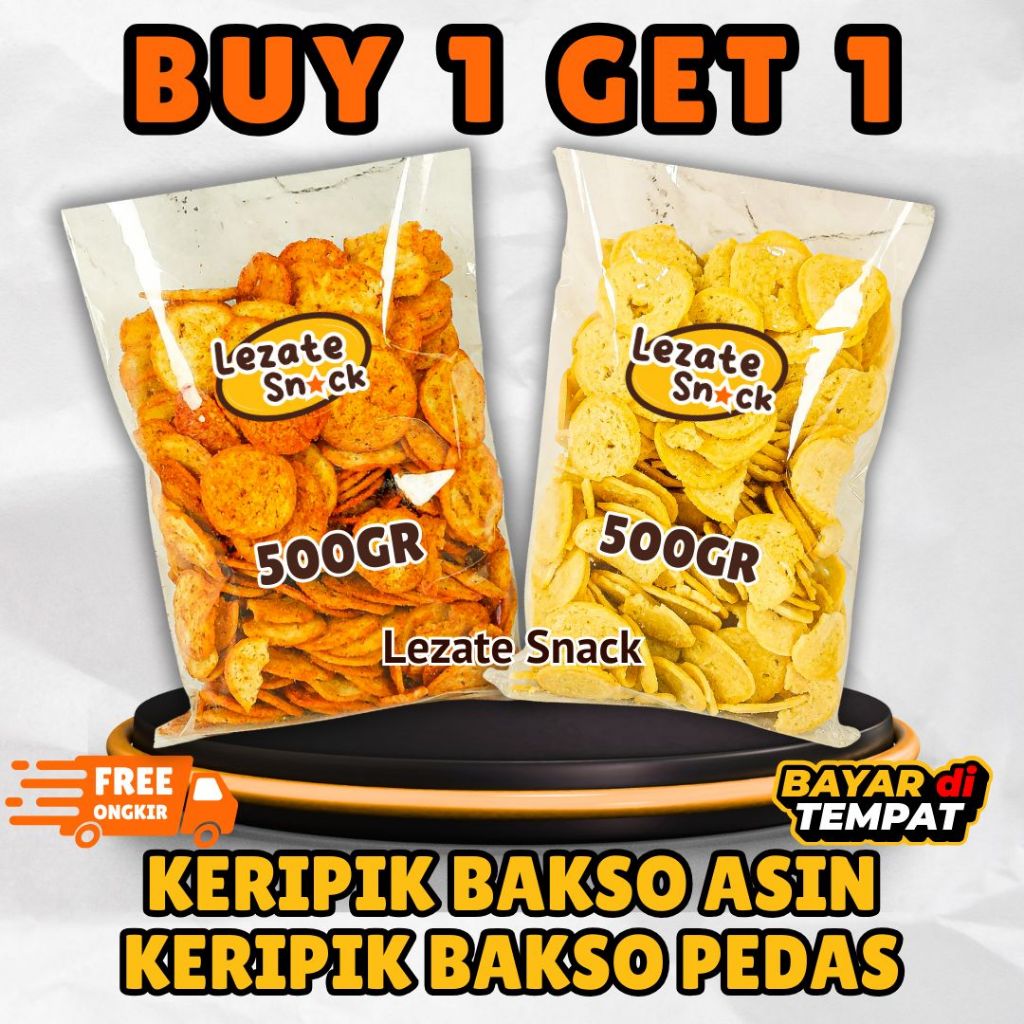 

(BUY 1 GET 1) Keripik Bakso Goreng Pedas 500gr Gratis Keripik Bakso Goreng Asin 500gr WAP SHOP
