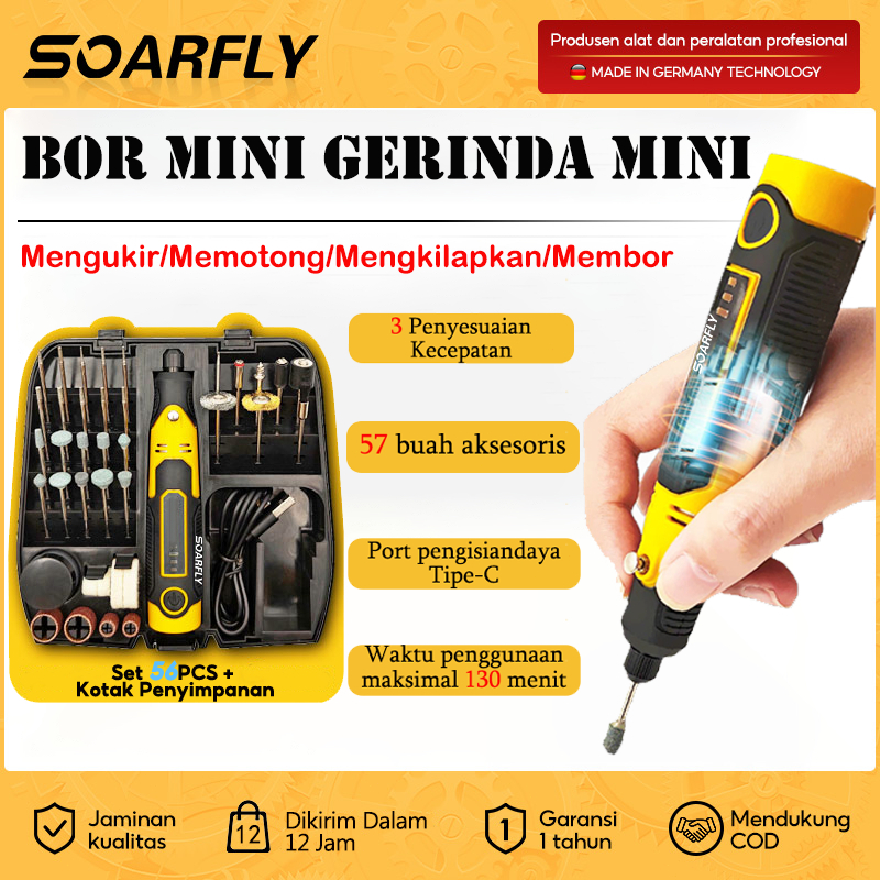 SOARFLY Mini Electric Grinder Set Bor Mini Grinder SET 3 Kecepatan 57 Aksesoris Mesin Ukir Poles Lis