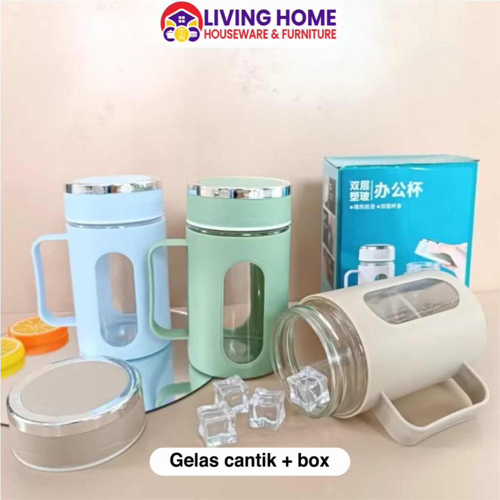 Gelas Kaca Cangkir Tutup / Mug Jar Kaca Tutup / Gelas Kaca Cantel 500ML