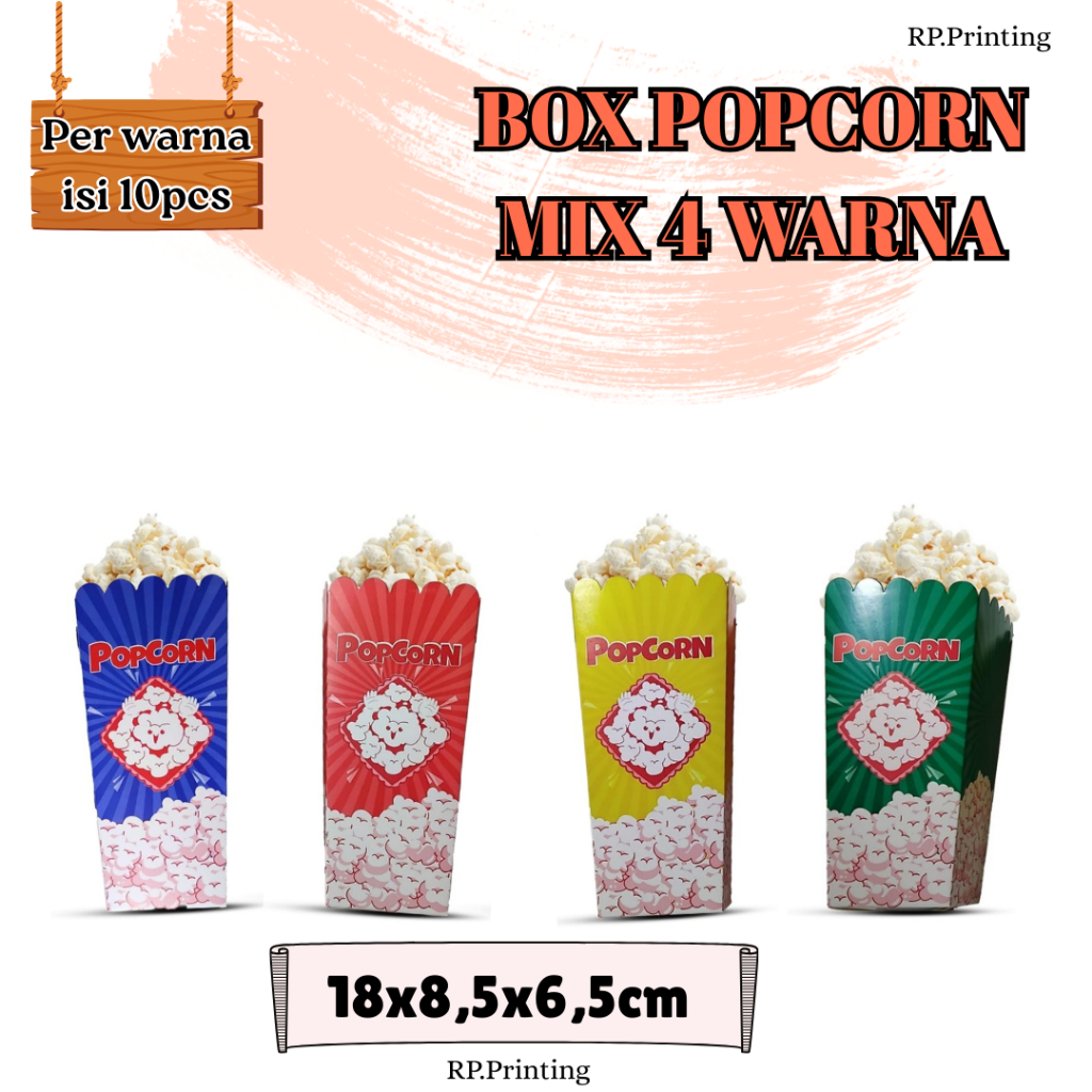 

[Isi 40pcs] Sudah Mix Warna Box Popcorn 18x8,5x6,5cm Ivory Motif Berdesain Lucu Sixe Jumbo 230Gsm