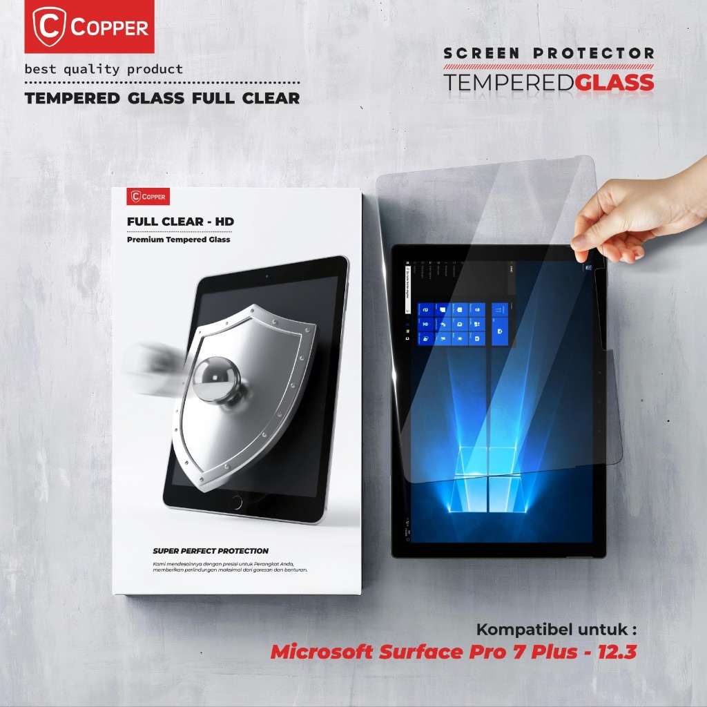 Microsoft Surface Pro 7 Plus / 12.3" - COPPER TEMPERED GLASS FULL CLEAR