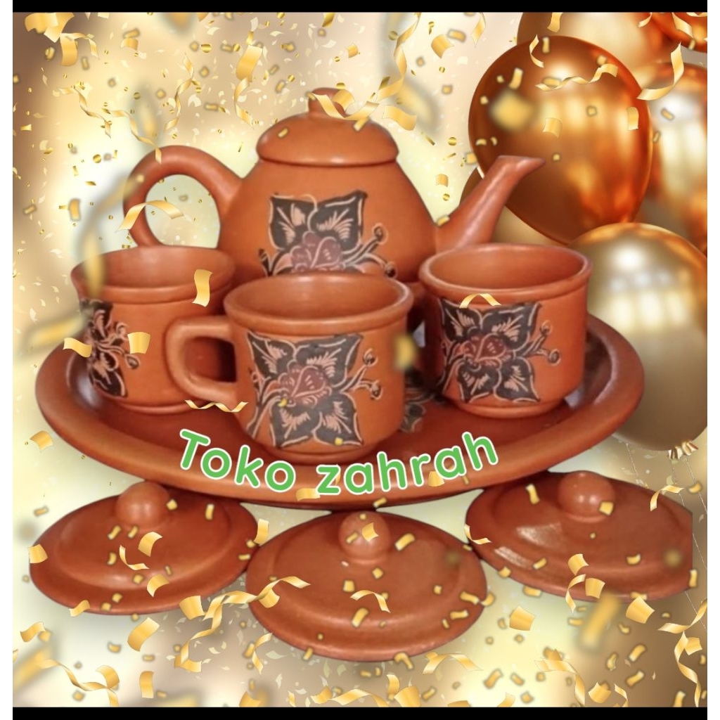 Teko teh poci batik /Teko tea /poci /set teko grabah semi keramik
