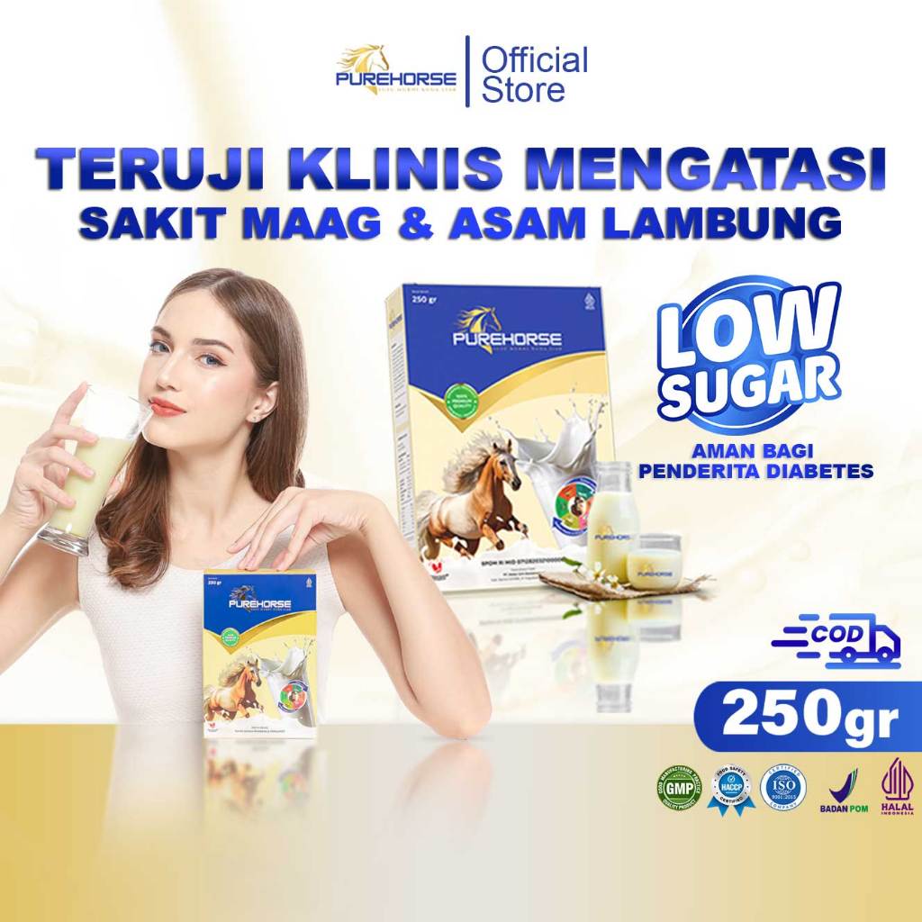 

Purehorse Susu Kuda Original Lombok Paket 1 Box (250gr/Bx) Mengatasi Sakit Maag & Asam Lambung