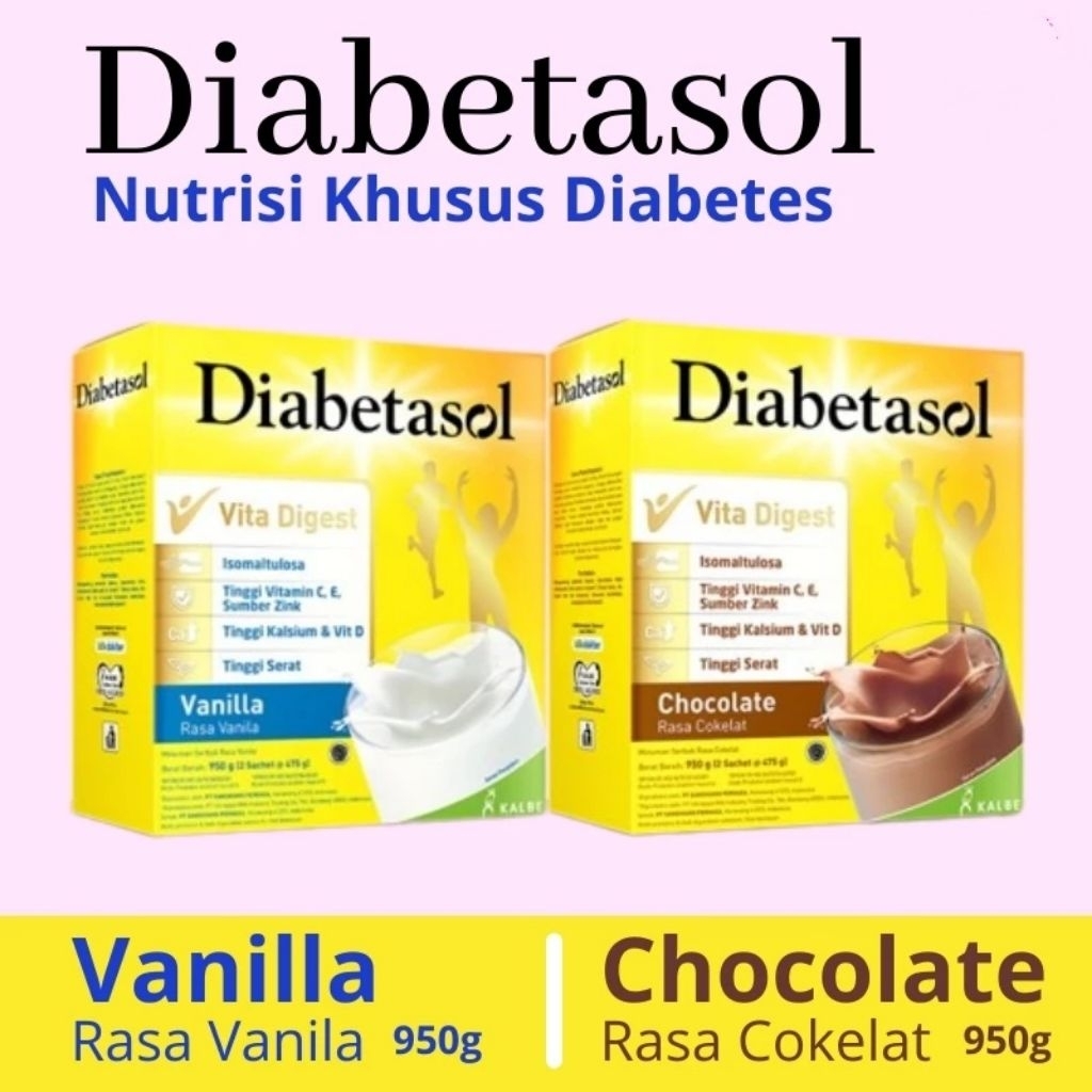 

DIABETASOL Chocolate Vanilla 950 gr Susu Bubuk Diabetes Coklat Vanila Milk Gula Cokelat Minuman