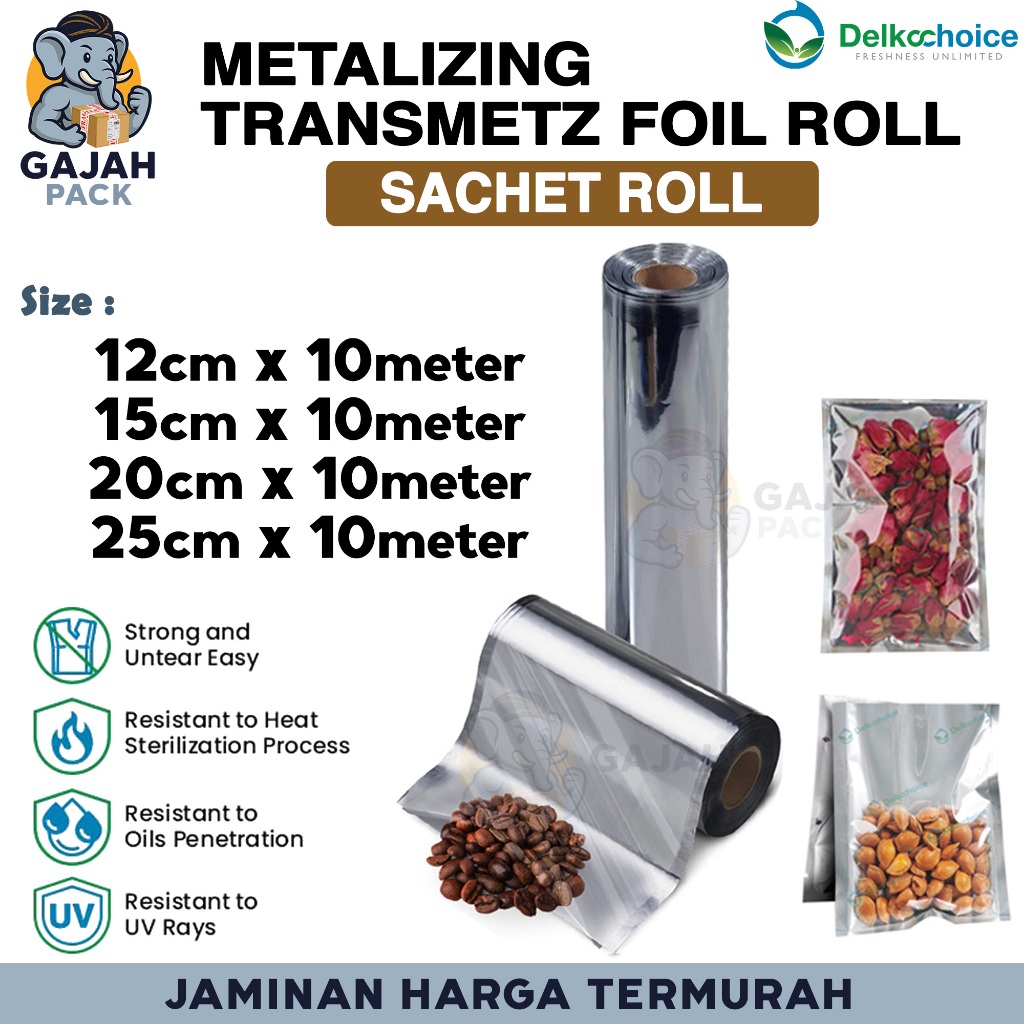 Sachet Roll TransMetz Transparent Clear + Aluminium Metalizing  Foil Gulungan Kemasan Saset Food