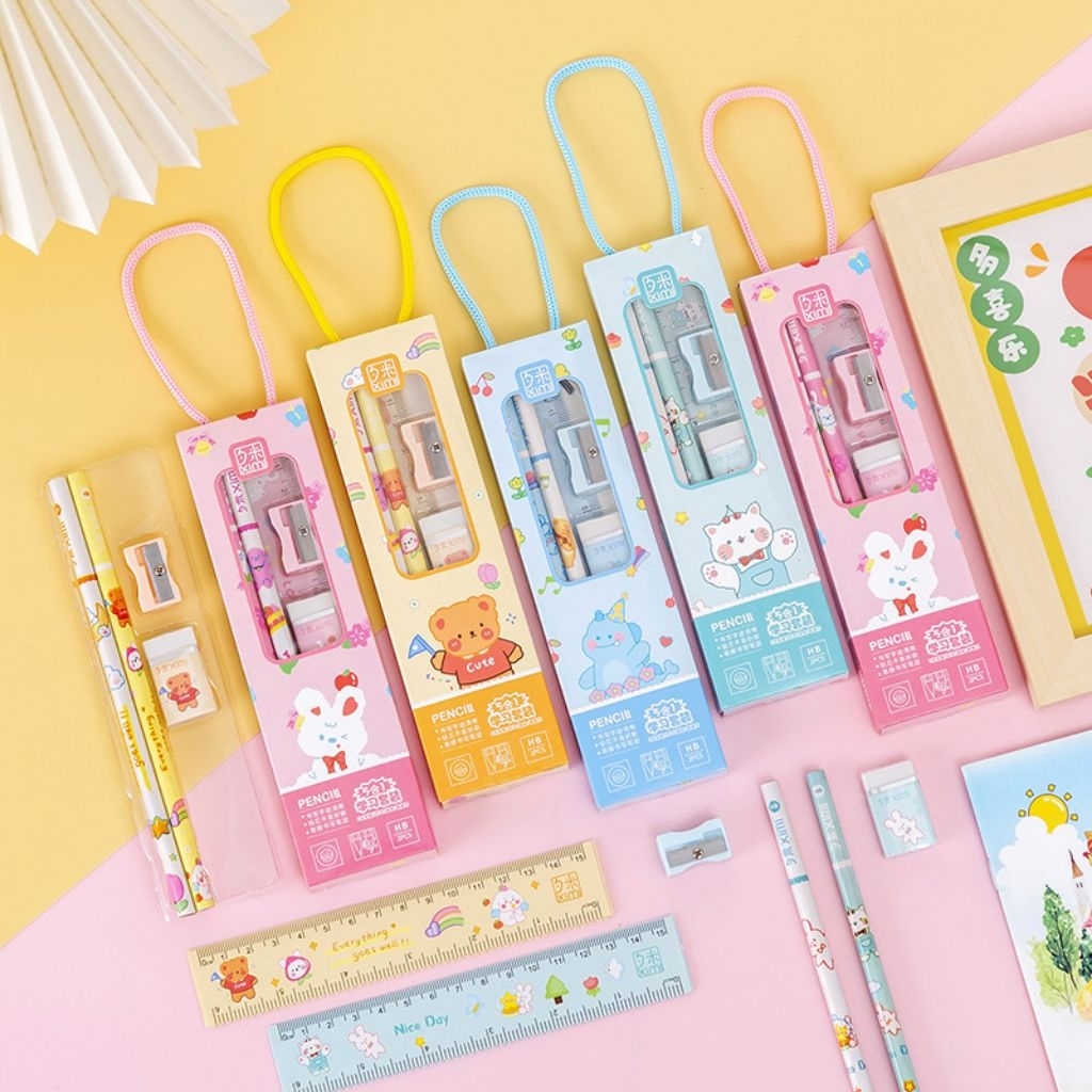 

Yopu Give's - 5 in 1 set alat tulis anak , pensil set lengkap, pensil set souvenir, pensil set murah grosir