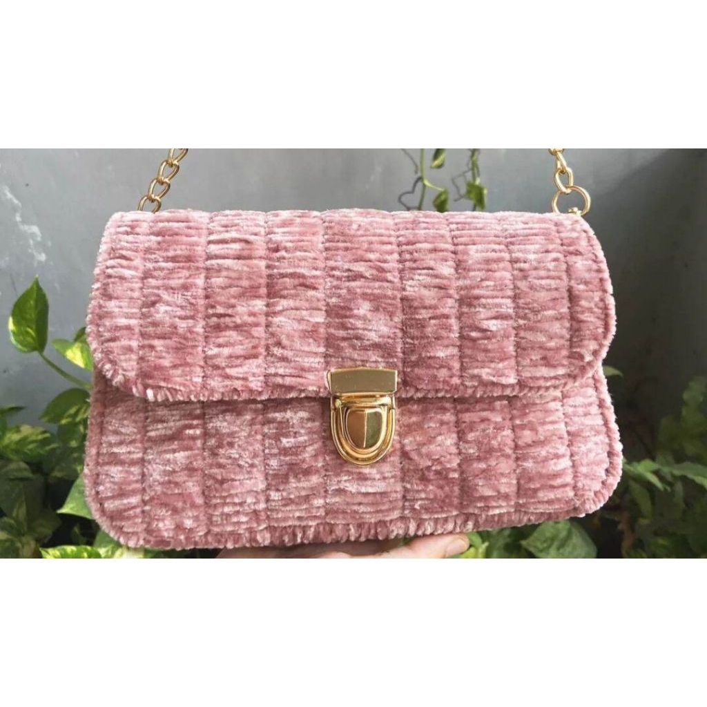 Tas rajut kanvas / tas rajut kanvas bludru impor