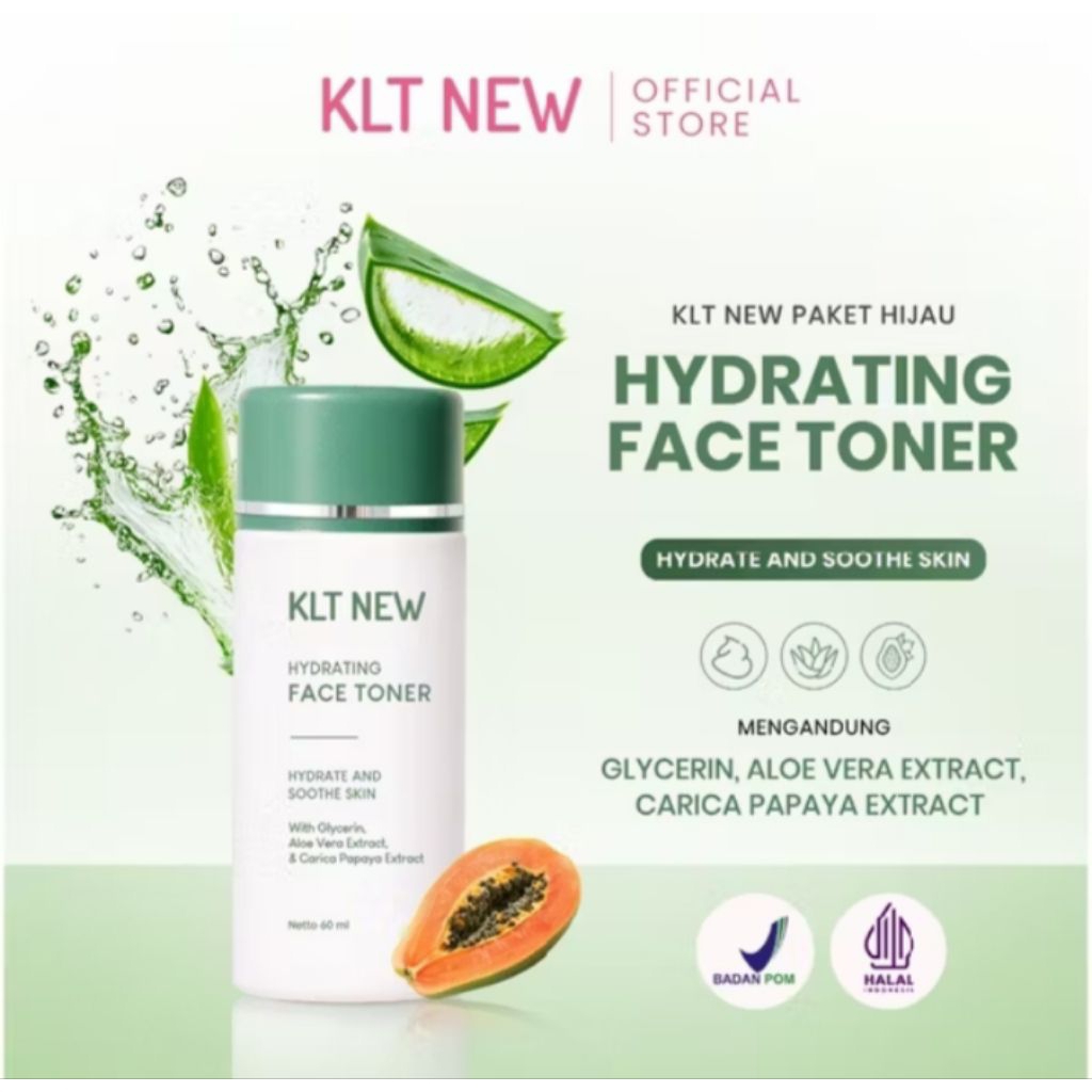 100% ORIGINAL FACE TONER KLT NEW HIJAU//KLT NEW HIJAU//ORIGINAL//BPOM//HALAL//KLT HIJAU