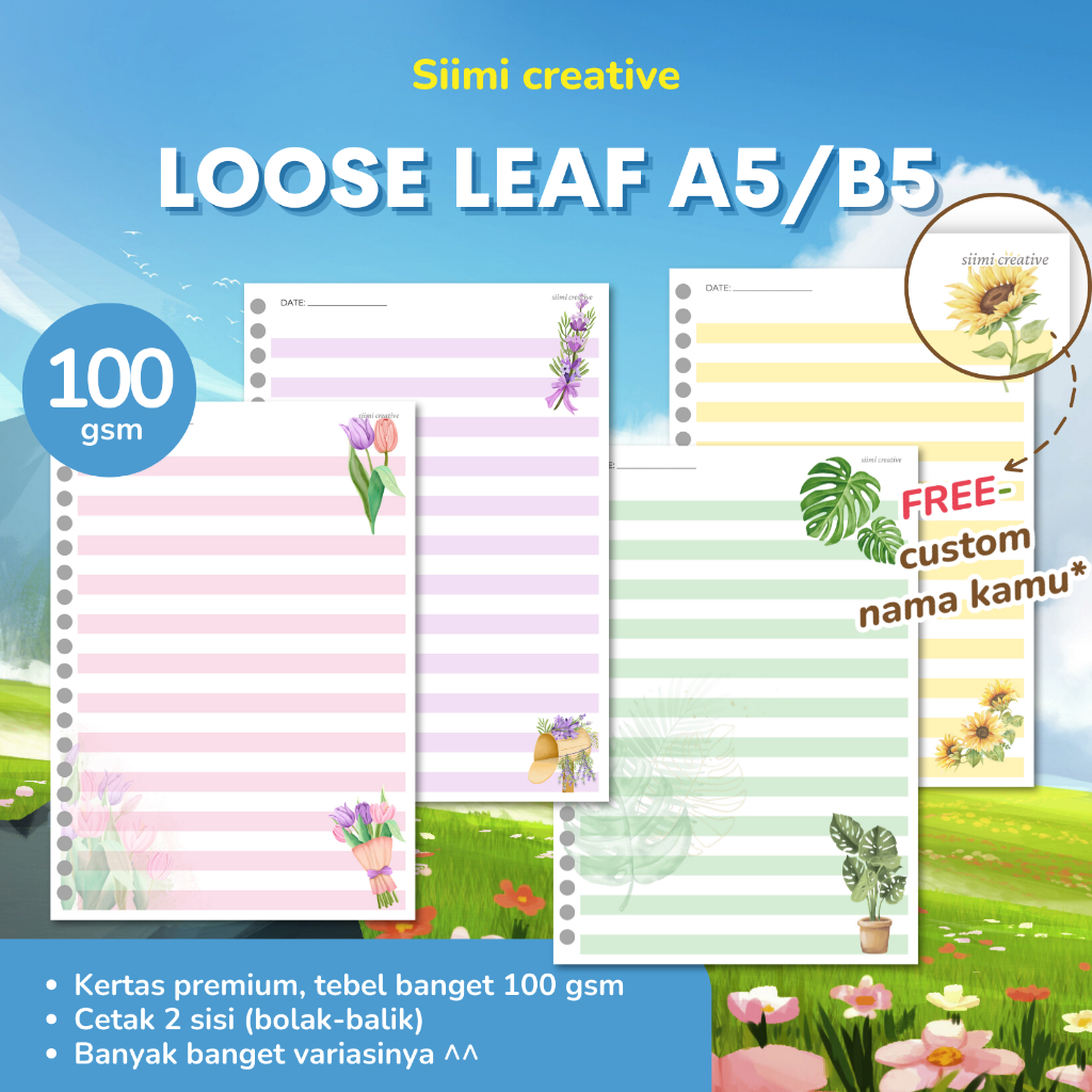 

SIIMI Loose Leaf A5/B5 Isi Kertas Binder Refill - STRIP AESTHETIC FLOWER Notebook