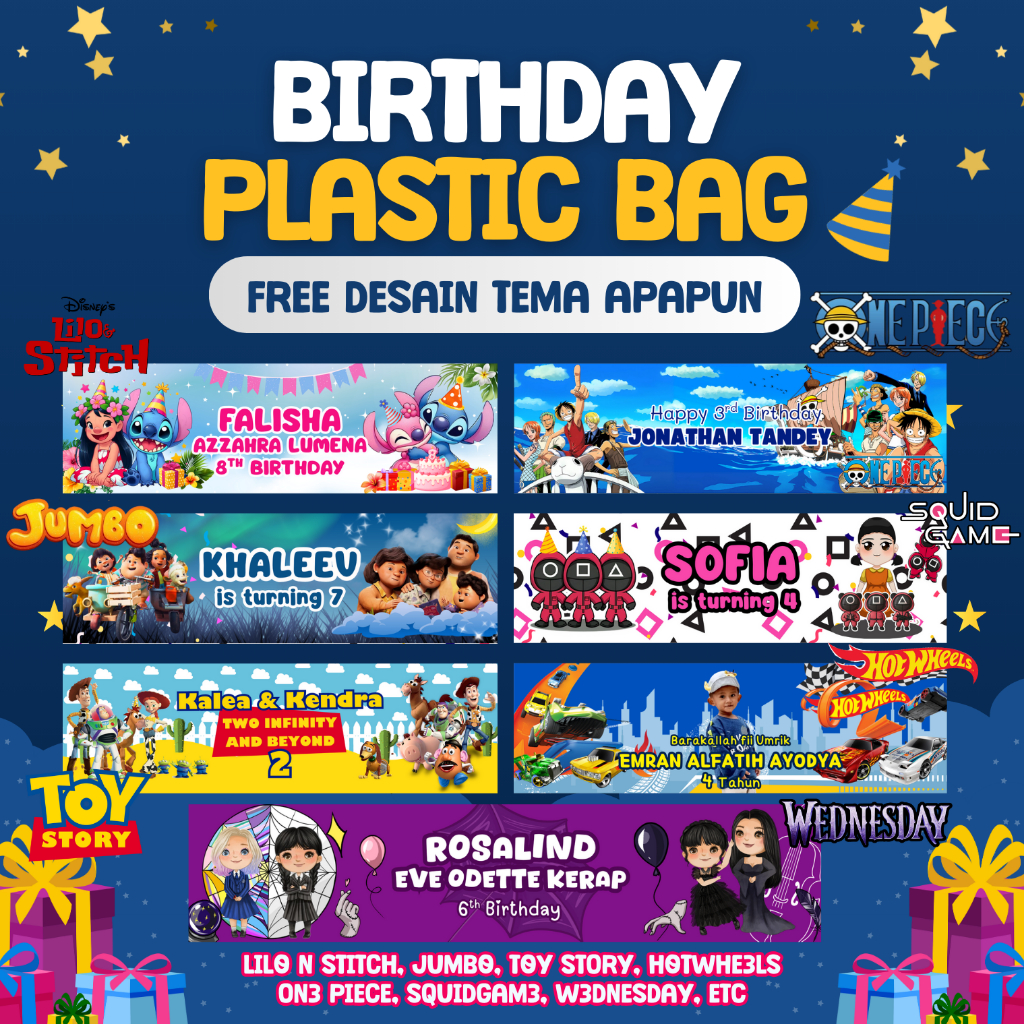 

[LINK PLASTIK OPP/KACA] 1-2HARI Tas Plastik SNACK SOUVENIR ULANGTAHUN BIRTHDAY DINO UNICORN MERMAID EXCAVATOR