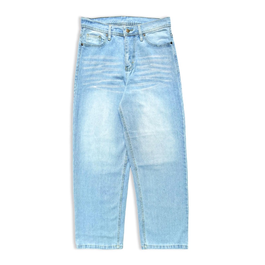 Aigo - Celana Jeans Pria Panjang Denim Loose Lebar Wide Leg Gombrong Skena Baggy Washed Wisker Ocean