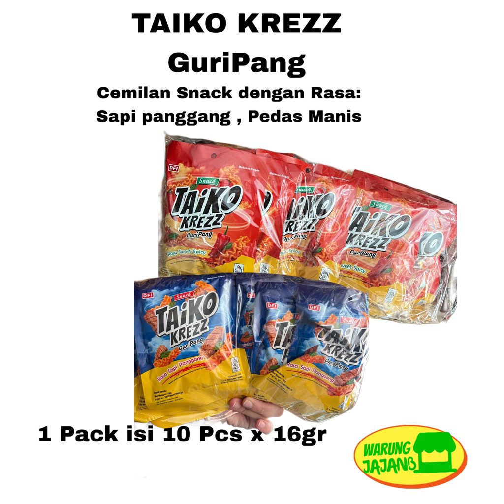 

TAIKO KREZZ GuriPang Cemilan Snack Rasa Sapi Panggang Pedas Manis 1 pack isi 10 pcs x 16gr