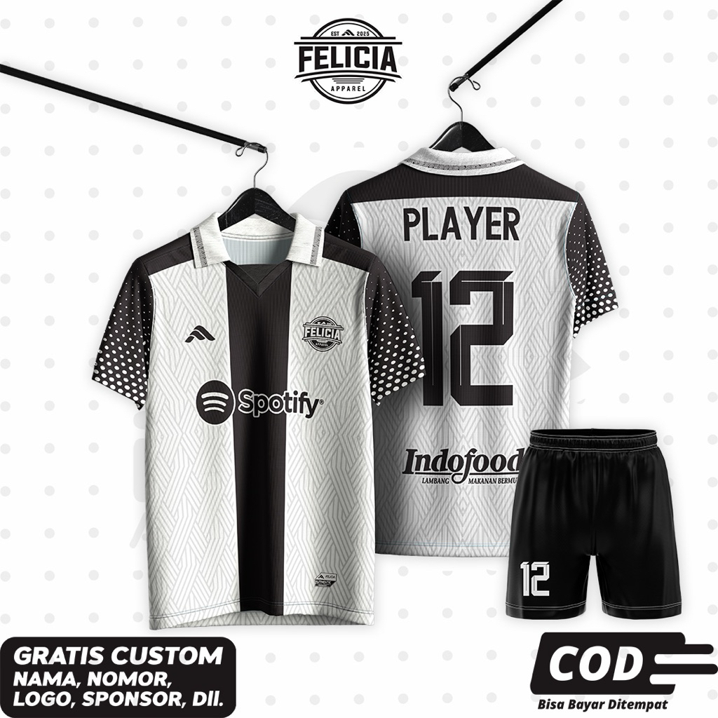 CUSTOM JERSEY PRINTING VINTAGE / FREE NAME SET / JERSEY BOLA FUTSAL VOLI / JERSEY HITAM PUTIH