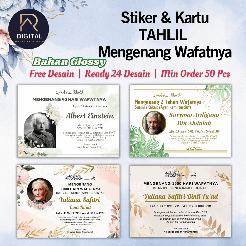 

STIKER TAHLILAN / MENGENANG WAFATNYA / HAUL / 40 HARI / 100 HARI / 1 TAHUN